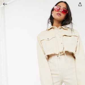 Cream Denim Cropped Jacket